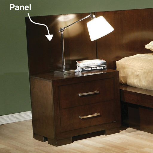 CoasterEssence Jessica wood bed panels in cappuccino finish, furniture detail