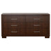 Jessica 5-piece Eastern King LED bedroom set by CoasterEssence in cappuccino finish, includes bed frame, nightstands, dresser, and mirror.