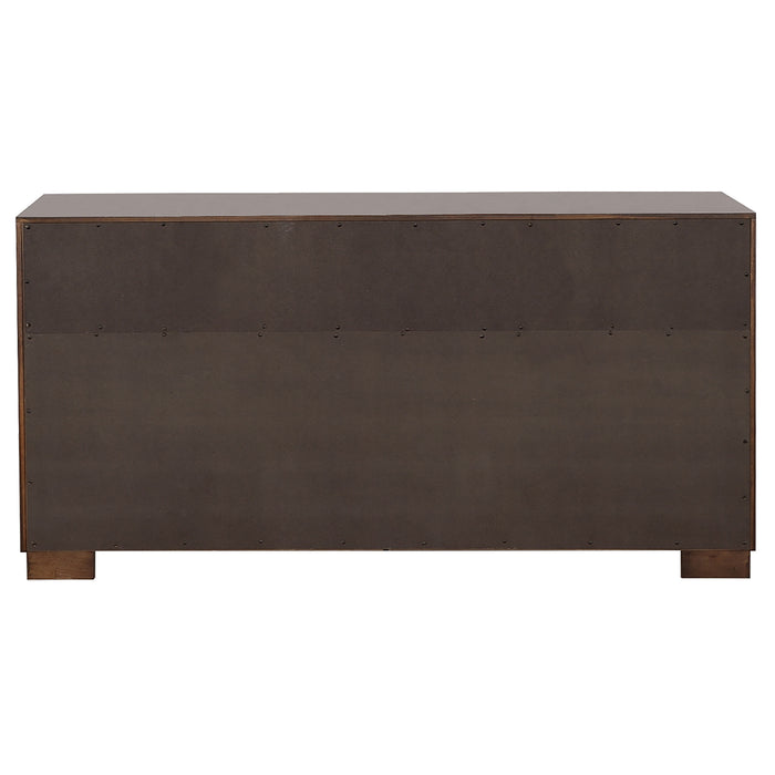 Jessica 5-piece Eastern King LED bedroom furniture set by CoasterEssence in cappuccino finish, featuring a bed, nightstands, and dresser.