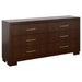 Jessica 6-piece Eastern King LED bedroom furniture set in cappuccino by CoasterEssence, featuring a bed frame with LED lighting and matching accents.