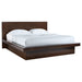 Jessica Wood Eastern King LED Panel Bed in Cappuccino from CoasterEssence, showcasing the stylish wooden frame and LED lighting details.