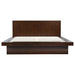 Jessica Wood Eastern King LED Panel Bed in Cappuccino by CoasterEssence, showcasing the modern wooden bed with built-in LED lighting.