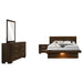 Jessica 4-piece Queen LED bedroom furniture set by CoasterEssence in cappuccino finish, includes bed, nightstands, and dresser.