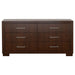 Jessica 5-piece Queen LED bedroom furniture set in cappuccino finish by CoasterEssence, includes bed frame, nightstands, and dresser.