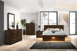 Jessica 5-piece Queen LED bedroom furniture set in cappuccino finish, includes bed frame, nightstands, and dresser by CoasterEssence