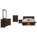 Jessica 5-piece queen bedroom set by CoasterEssence featuring cappuccino-finish furniture with a bed, nightstands, and matching storage.