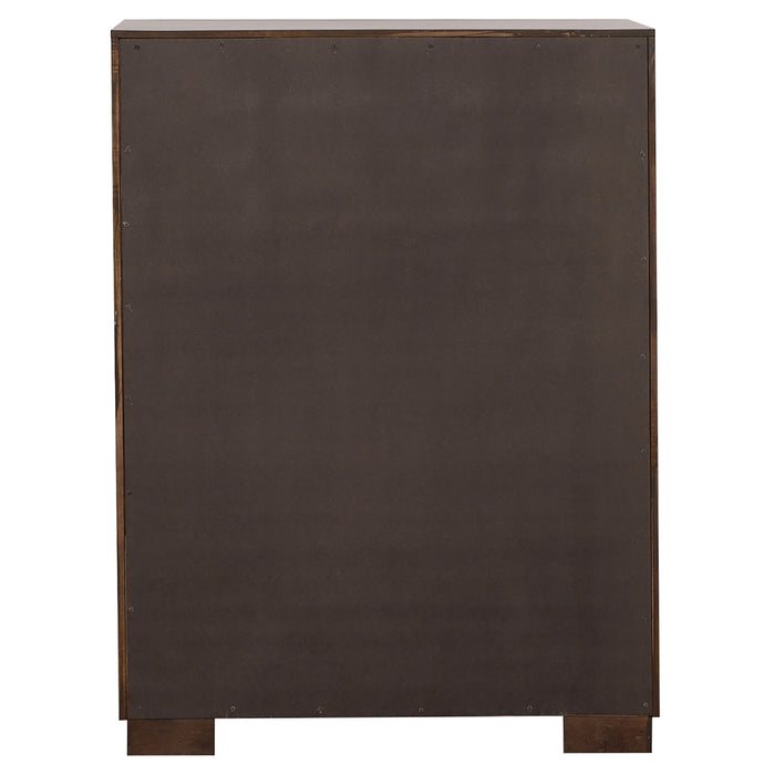 Jessica 5-piece Queen LED bedroom set in cappuccino finish, includes bed, nightstands, dresser, and mirror from CoasterEssence.