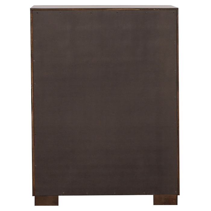 Jessica 6-piece Queen LED bedroom furniture set in cappuccino finish with bed frame, nightstands, and dresser from CoasterEssence.