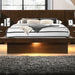 Jessica Wood Queen LED Panel Bed in Cappuccino by CoasterEssence, showcasing a modern bedroom furniture piece with LED lighting and wood finish.