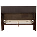 Jessica Eastern King LED Storage Bookcase Bed in Cappuccino by CoasterEssence, showing the bed with built-in storage and LED lighting details.