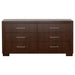 CoasterEssence Jessica 4-piece California King bedroom set in cappuccino finish, featuring a bed frame, dresser, mirror, and nightstands.