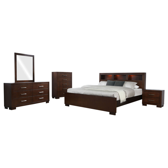 Jessica 5-piece California King bedroom set by CoasterEssence featuring a cappuccino finish and modern furniture design.