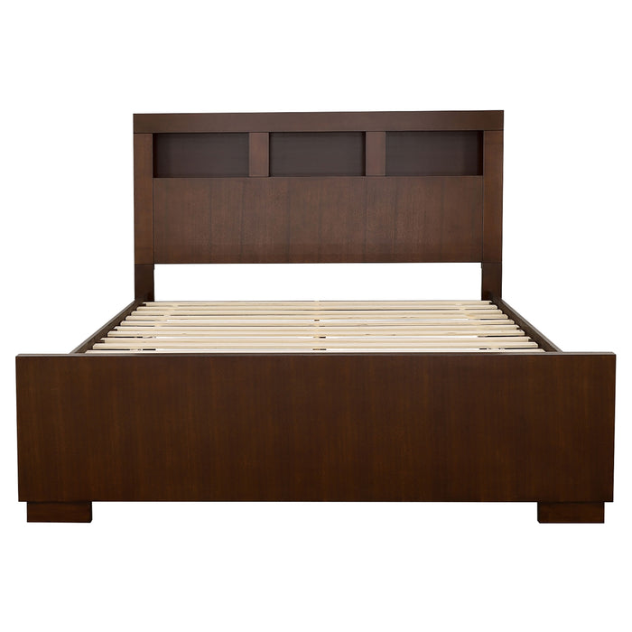CoasterEssence Jessica 4-piece Queen bedroom set in cappuccino finish with bed frame, nightstands, and dresser.