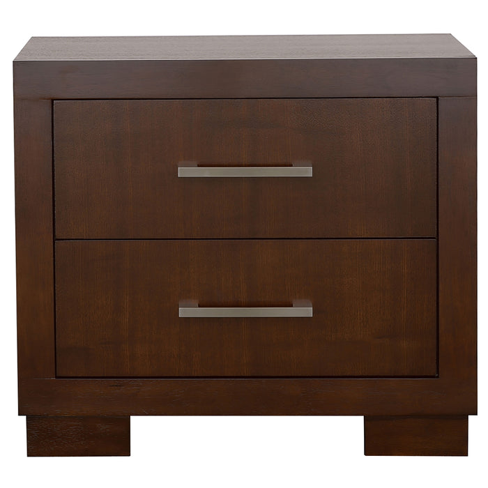 Jessica 4-piece Queen Bedroom Set in cappuccino finish by CoasterEssence, includes bed frame, dresser, mirror, and nightstands.