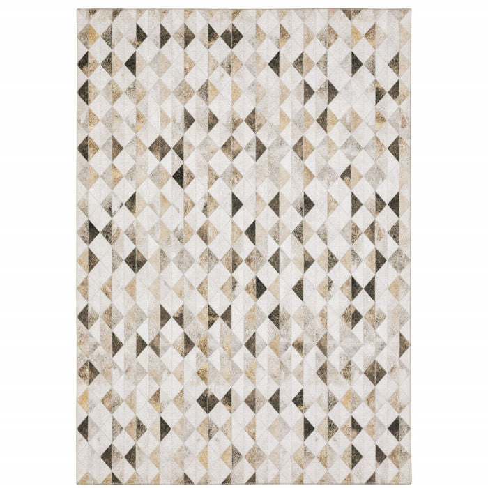 9' x 12' Geometric Power Loom Stain Resistant Area Rug - Beige Brown Gray And Ivory