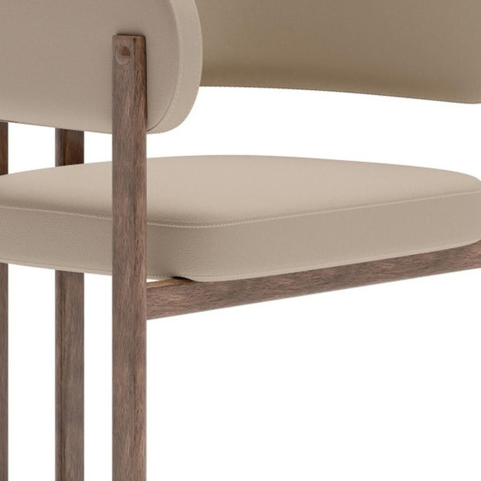 Faux Leather Solid Wood Open Back Dining Side Chairs (Set of 2) - Beige / Brown