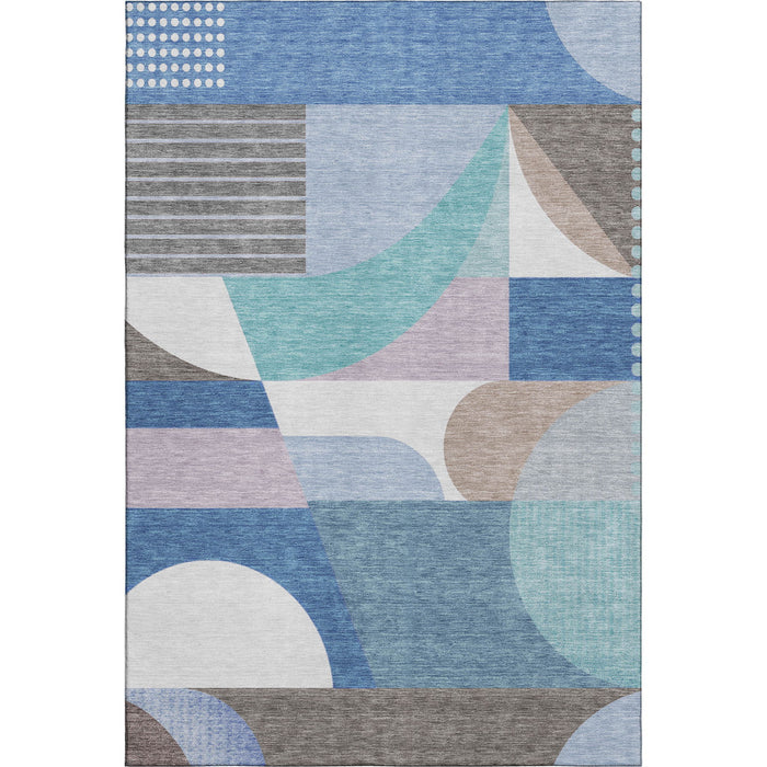 10' X 14' Geometric Washable Area Rug With UV Protection (696584) - Sky Blue / Teal / Ivory