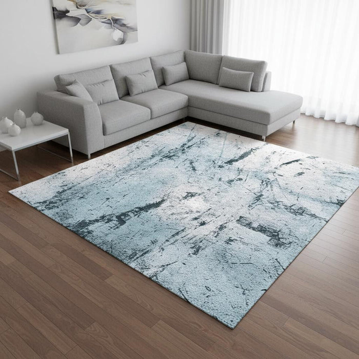 8' X 11' Abstract Washable Area Rug With UV Protection (609951) - White / Blue