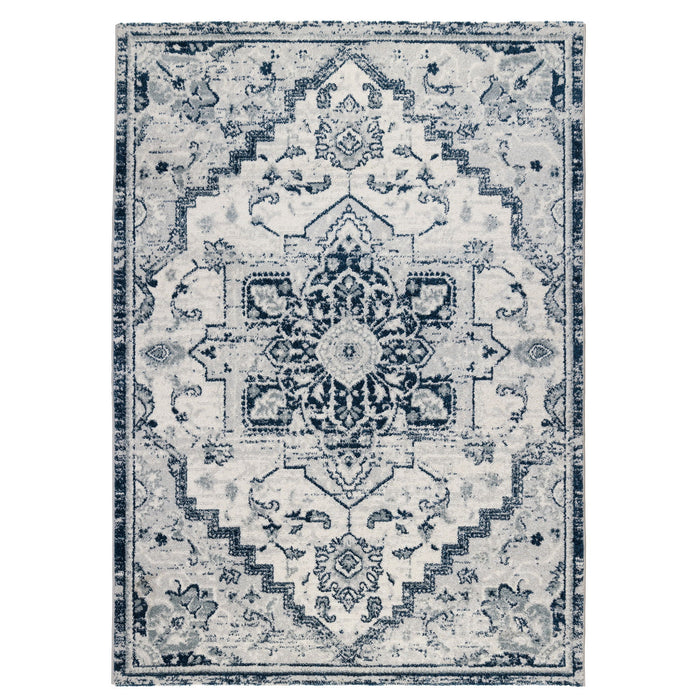9' x 12' Medallion Power Loom Area Rug - Navy And Ivory