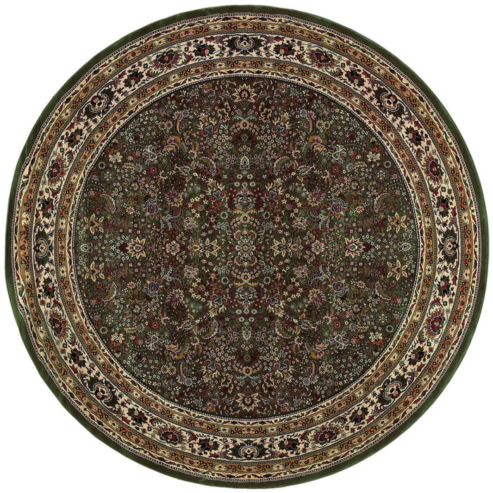 8' Oriental Round Rug - Green And Ivory