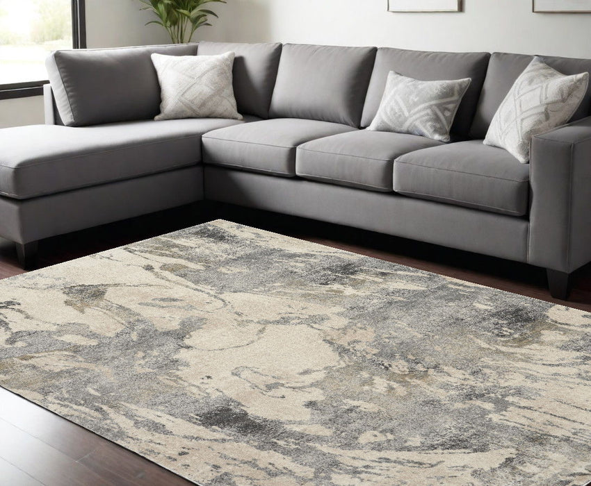 8' X 11' Abstract Distressed Area Rug - Cream And Gray
