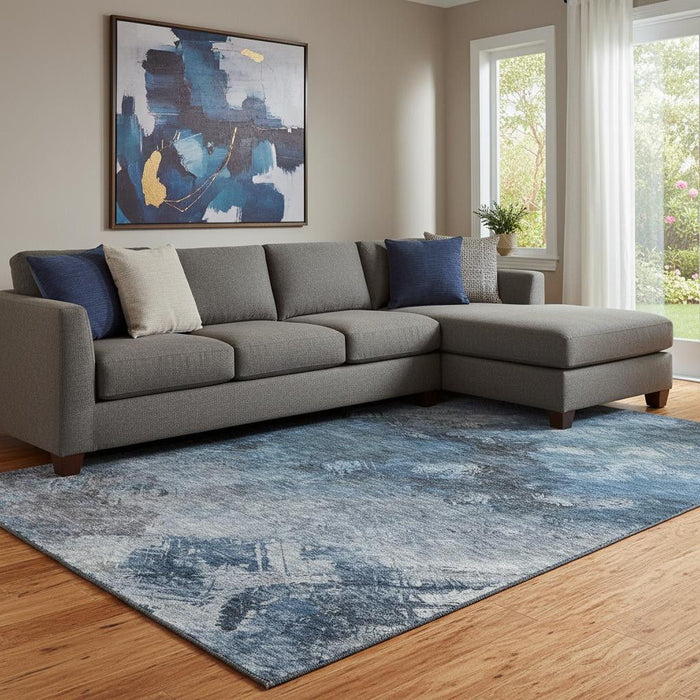8' X 10' Abstract Washable Area Rug With UV Protection (650498) - Blue / Black / Gray