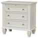 Cream white Sandy Beach 3-drawer nightstand by CoasterEssence with sleek wood finish and modern design.