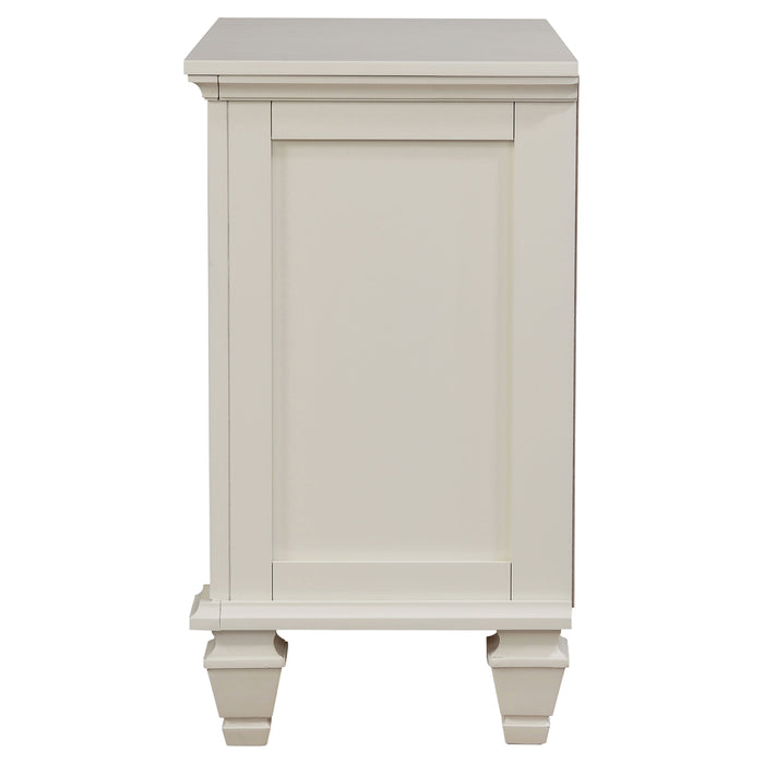 Cream white Sandy Beach 3-drawer nightstand by CoasterEssence showing smooth wooden surface and sleek drawer handles.