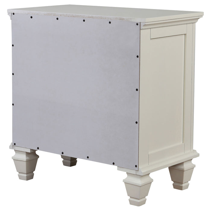 Cream white Sandy Beach 3-drawer nightstand by CoasterEssence, featuring a modern furniture design with sleek drawer handles.