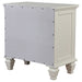Cream white Sandy Beach 3-drawer nightstand by CoasterEssence, featuring a modern furniture design with sleek drawer handles.