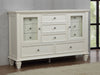 Cream white Sandy Beach 11-drawer dresser by CoasterEssence featuring a spacious furniture piece with sleek drawer fronts.