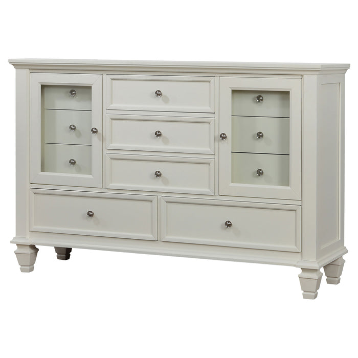 Cream white Sandy Beach 11-drawer dresser by CoasterEssence, featuring a modern furniture design with sleek drawer handles.