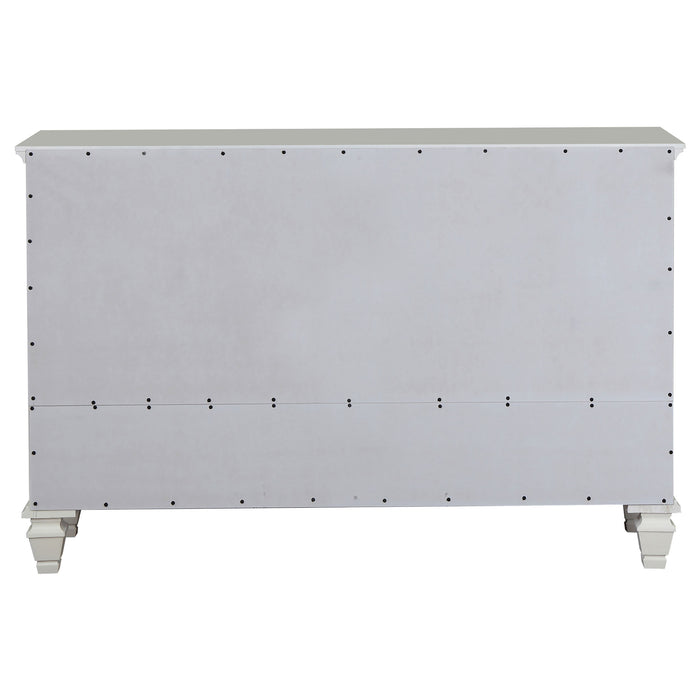 Cream white Sandy Beach 11-drawer dresser by CoasterEssence with sleek wooden handles and modern furniture design.