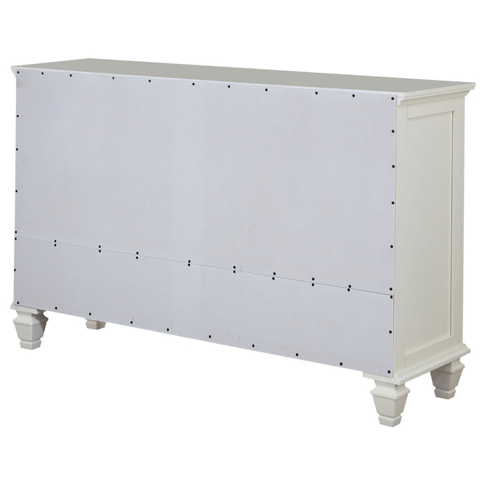 Cream white Sandy Beach 11-drawer dresser by CoasterEssence with sleek wooden handles and a modern furniture design.