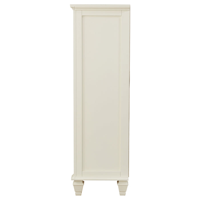 Cream white Sandy Beach 5-drawer bedroom chest by CoasterEssence, showcasing its sleek furniture design with five spacious drawers.