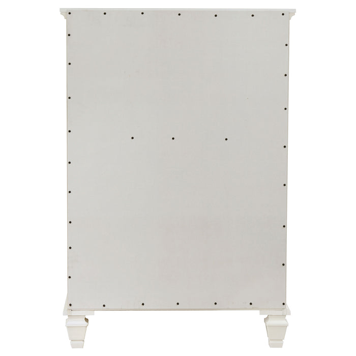 Cream white Sandy Beach 5-drawer bedroom chest by CoasterEssence, featuring a sleek design with five spacious drawers and modern hardware.