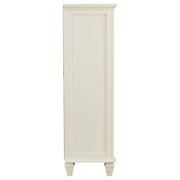 Cream white Sandy Beach 5-drawer bedroom chest by CoasterEssence, showing a sleek, modern furniture piece with five spacious drawers.