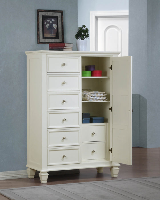 Cream white Sandy Beach 8-drawer door chest by CoasterEssence, featuring a stylish furniture piece with multiple storage drawers and doors.