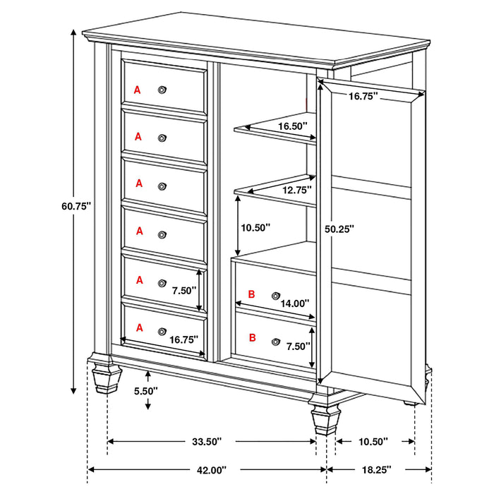 Cream white Sandy Beach 8-drawer door chest by CoasterEssence, showcasing a stylish, multi-drawer furniture piece with door compartments.