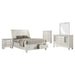 Cream white Sandy Beach 5-piece Eastern King bedroom set by CoasterEssence, featuring a bed frame, nightstands, and matching furniture.
