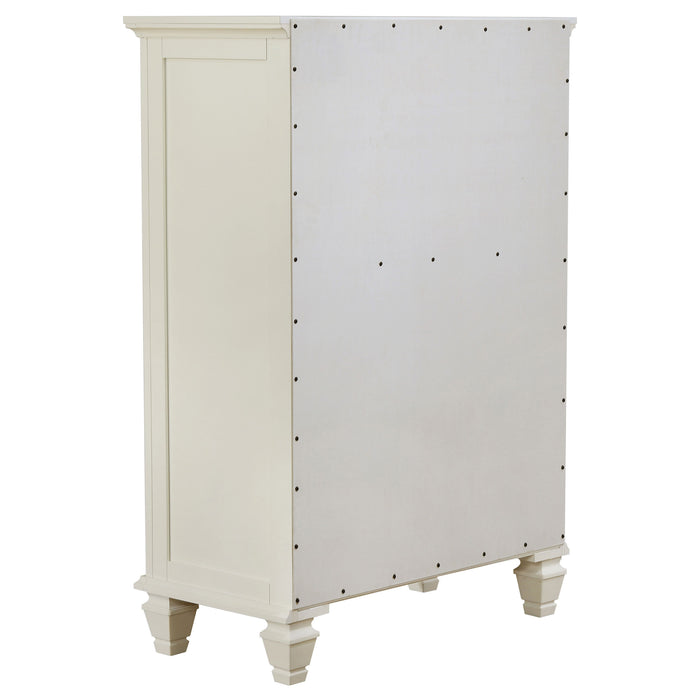Cream white Sandy Beach 5-piece Eastern King bedroom set by CoasterEssence, includes bed frame, nightstands, and matching furniture.