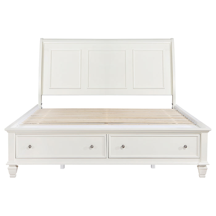 Cream white Sandy Beach Wood Eastern King Storage Panel Bed by CoasterEssence with a sturdy, elegant wooden design and storage features.