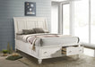 Cream white Sandy Beach Wood Queen Storage Panel Bed by CoasterEssence, showing the bed with a panel headboard and storage drawers.