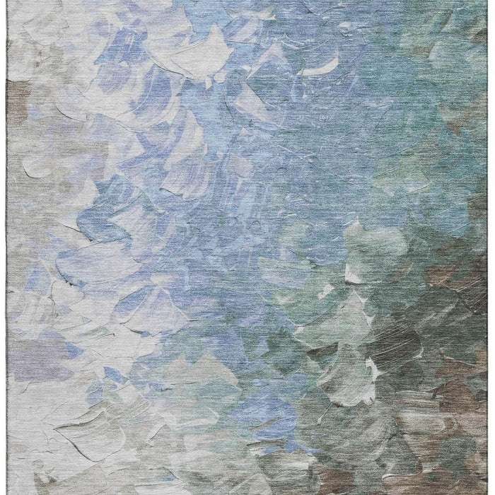 10' X 14' Abstract Washable Area Rug With UV Protection (696722) - Denim Blue / Ivory / Taupe