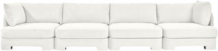 Meridian Furniture Hammond velvet performance fabric 4-piece stationary sectional sofa with plush upholstery and modern design.
