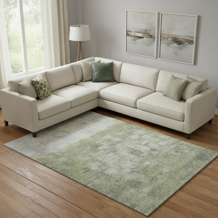 10' X 14' Abstract Washable Area Rug With UV Protection (718460) - Fern Green / Silver