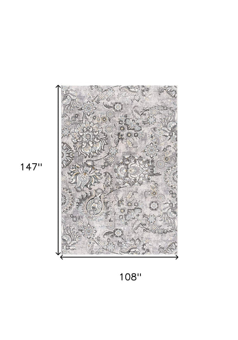 9' x 12' Floral Power Loom Area Rug - Gray And Ivory