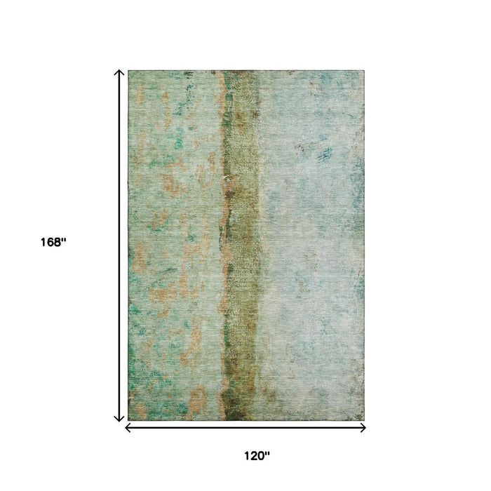 10' X 14' Abstract Washable Area Rug With UV Protection (651034) - Green / Blue / Gold