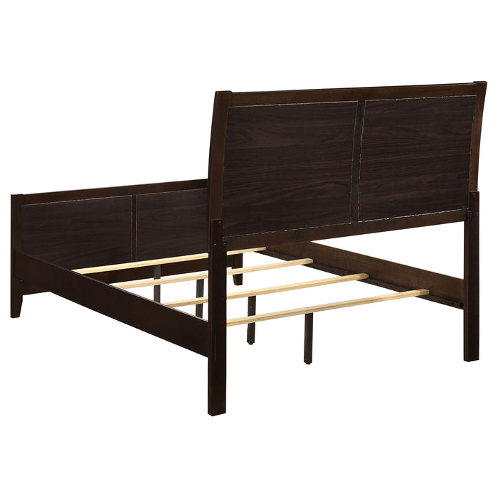 CoasterEveryday Carlton 4-piece full bedroom set in cappuccino finish, including bed frame, dresser, mirror, and nightstands.