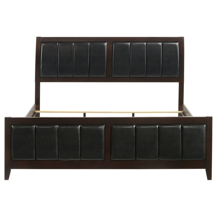 Eastern King Panel Bed in cappuccino finish, wooden furniture by CoasterEveryday featuring a classic, elegant design.